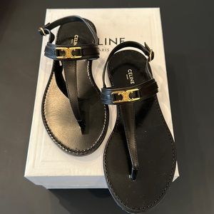 Celine Black Triomphe Sandals